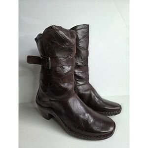 Josef Seibel Leather Boots Brown‎ Block Heel  Zipper EU37 US 6-6.5 New Faux Fur